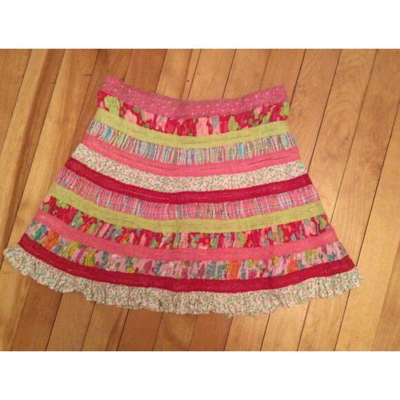 ROOM SEVEN GIRLS 110-5 PINK COTTON PATCHWORK GIRLY BOHO PULL ON SKIRT - Picture 2 of 6